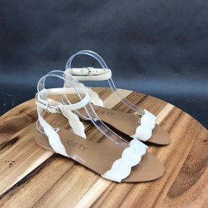 Sole Society Beige Adjustable Ankle Strap Flat Sandals Womens Size 6 B